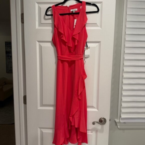 Ruffle Trim Faux Wrap Dress - Picture 1 of 5